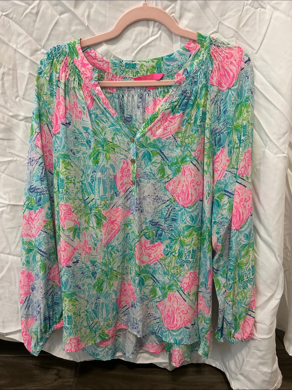 Lilly Pulitzer Pink & Aqua Floral V-Neck Tunic
